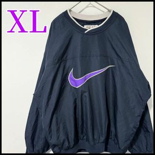 【希少】NIKE 90s ナイロン プルオーバー 銀タグ ビックロゴ ネイビー(ナイロンジャケット)