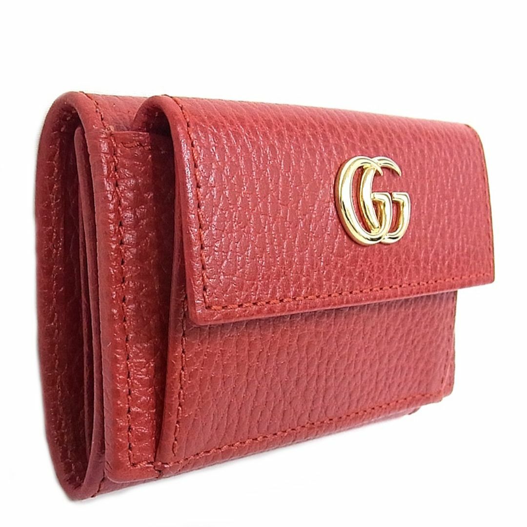 Gucci(グッチ)のグッチ　GUCCI　3つ折り財布　ホックボタン開閉式 GGプチマーモント　コンパクトウォレット　523277 レッド　赤　レザー レディースのファッション小物(財布)の商品写真