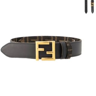 フェンディ(FENDI)のフェンディ FENDI ベルト FFロゴ レザー×キャンバス 3.5cm幅 バイカラー リバーシブル ズッカ柄 2024年春夏新作 8C0686 ANH7(ベルト)