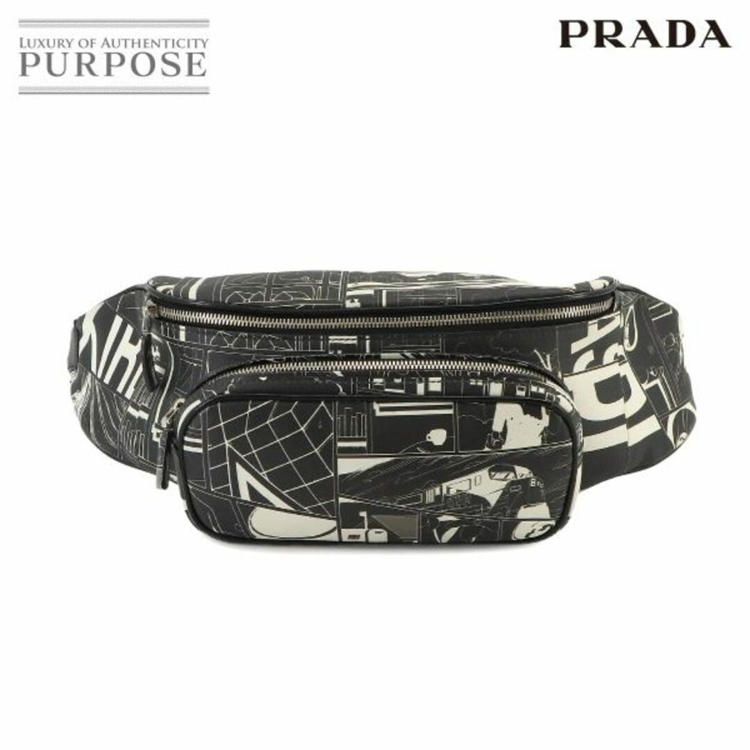 PRADA(プラダ)の新品同様 プラダ PRADA コミックプリント ボディ バッグ レザー ブラック ホワイト 2VL006 シルバー 金具 VLP 90230167 メンズのバッグ(ボディーバッグ)の商品写真