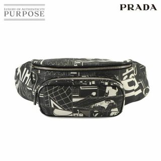 新品同様 プラダ PRADA コミックプリント ボディ バッグ レザー ブラック ホワイト 2VL006 シルバー 金具 VLP 90230167