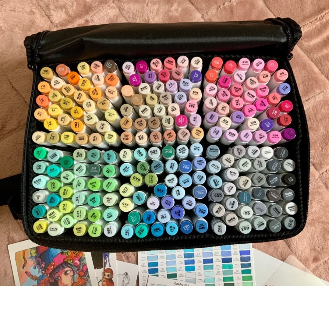 COPIC - 超美品！Ohuhu アルコールマーカー216色 筆タイプ太字
