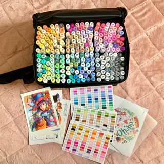 コピック(COPIC)の超美品！Ohuhu アルコールマーカー216色　筆タイプ太字　美品、一回使用のみ(カラーペン/コピック)