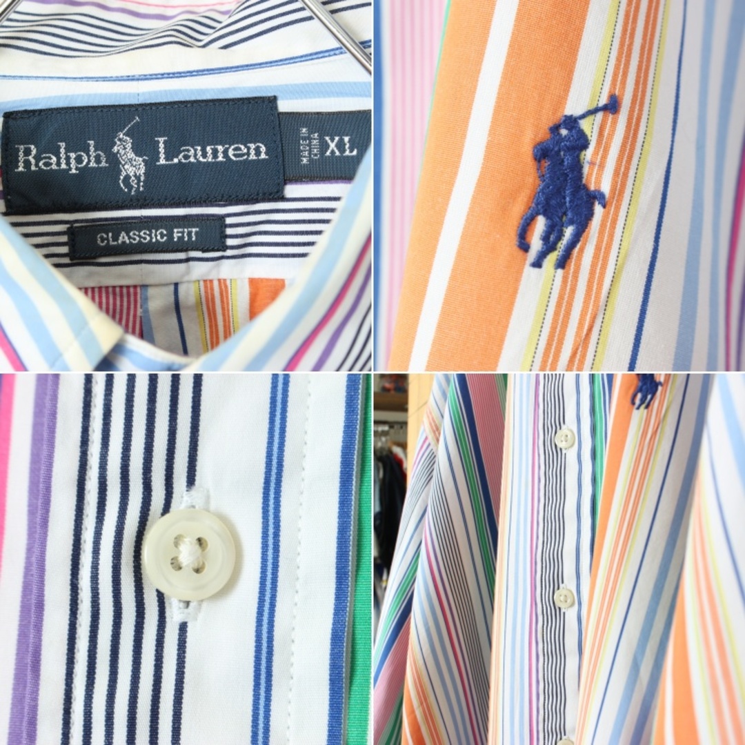 POLO RALPH LAUREN(ポロラルフローレン)のPoloポロラルフローレン ボタンダウンストライプシャツ カラフル XL ss2 メンズのトップス(ポロシャツ)の商品写真