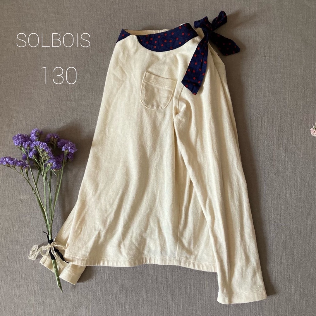 solbois(ソルボワ)のSOLBOIS（ソルボワ） バックリボン⑅ 騙し絵丸襟⑅トップス130 キッズ/ベビー/マタニティのキッズ服女の子用(90cm~)(Tシャツ/カットソー)の商品写真