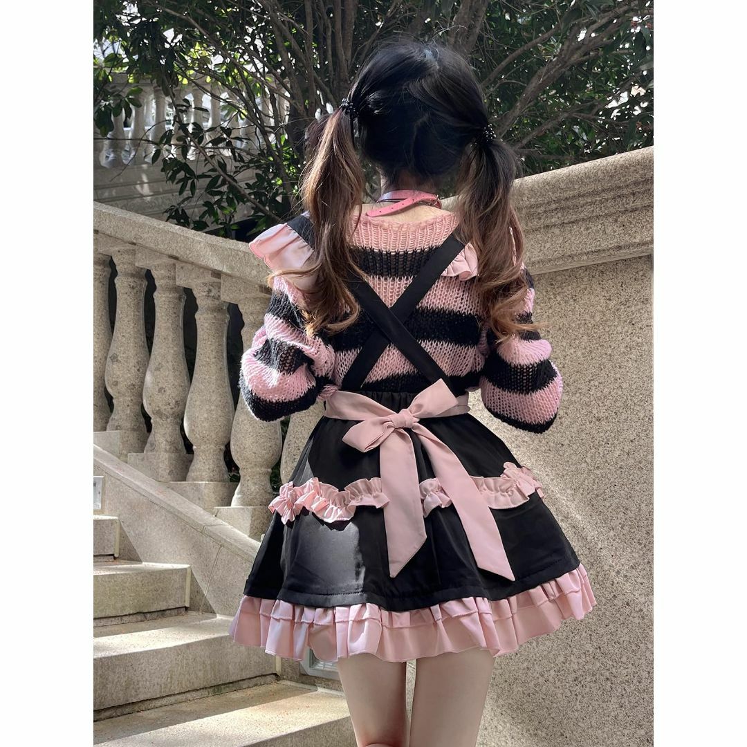 【色: ブラック＋ピンク】[ＸＨＳＵＫＡＤＯ] 地雷系 スカート かわいい リボ レディースのファッション小物(その他)の商品写真
