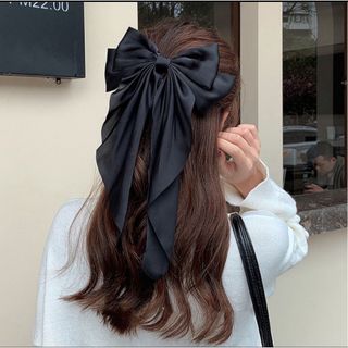 ヘアクリップ ヘアピン バレッタ リボン ロング 黒 大きめ ヘアアレンジ 新品(バレッタ/ヘアクリップ)