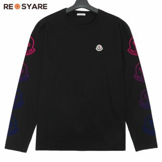 極美品 モンクレール 2021AW MAGLIA GIROCOLLO ロゴワッペン フロッキー グラデーション プリント クルーネック 長袖 Tシャツ 46401