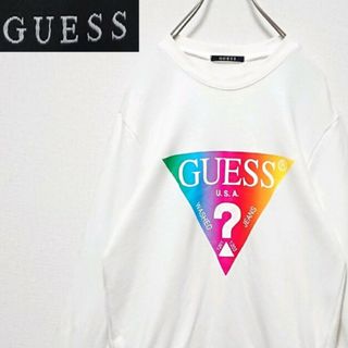 GUESS - ゲス フロント プリント ロゴ ホワイト プルオーバー スウェット