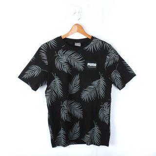 PUMA - プーマ 半袖Tシャツ ワンポイントロゴ 植物柄 スポーツウエア コットン メンズ Mサイズ 黒×グレー PUMA