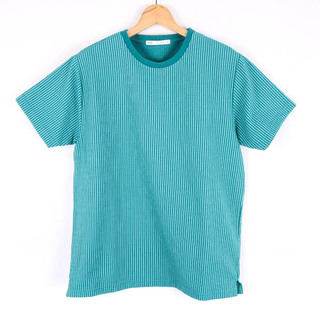 イッカ 半袖Tシャツ トップス カットソー ストライプ メンズ Mサイズ グリーン ikka(Tシャツ/カットソー(半袖/袖なし))