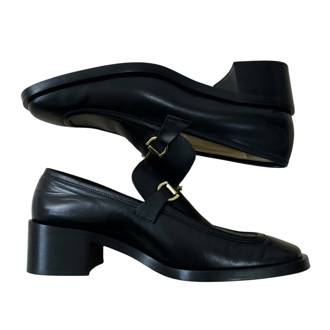 Gucci(グッチ)のグッチ ビットローファー スクエアトゥー チャンキーヒール 黒×金 24.0cm レディースの靴/シューズ(ローファー/革靴)の商品写真