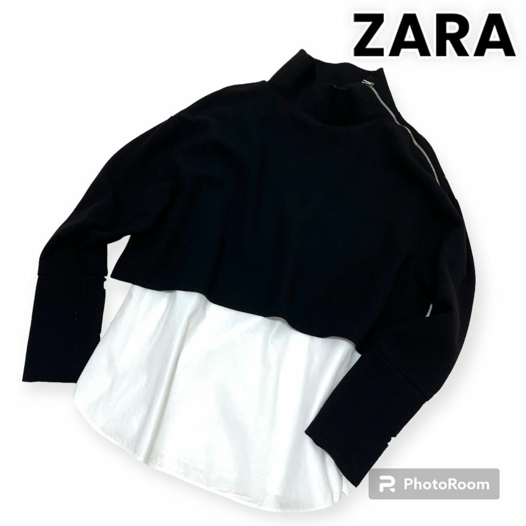 ZARA(ザラ)の美品 ZARA 重ね着風ブラウス プルオーバートップス モノトーン シャツ レディースのトップス(シャツ/ブラウス(長袖/七分))の商品写真