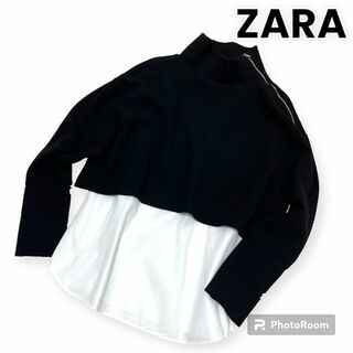ザラ(ZARA)の美品 ZARA 重ね着風ブラウス プルオーバートップス モノトーン シャツ(シャツ/ブラウス(長袖/七分))