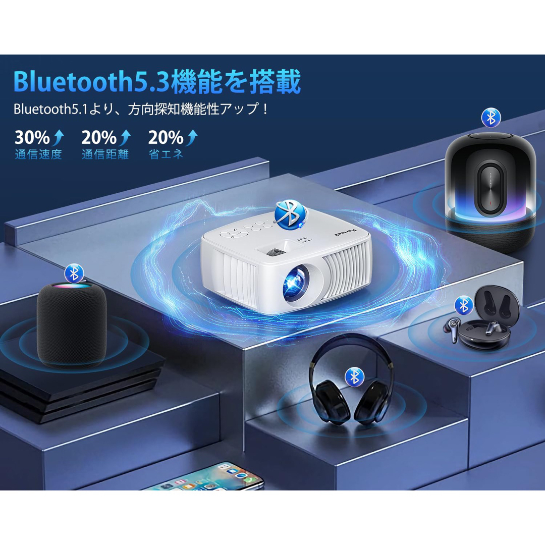 プロジェクター 超小型 13000LM 1080P WiFi&Bluetooth スマホ/家電/カメラのテレビ/映像機器(プロジェクター)の商品写真