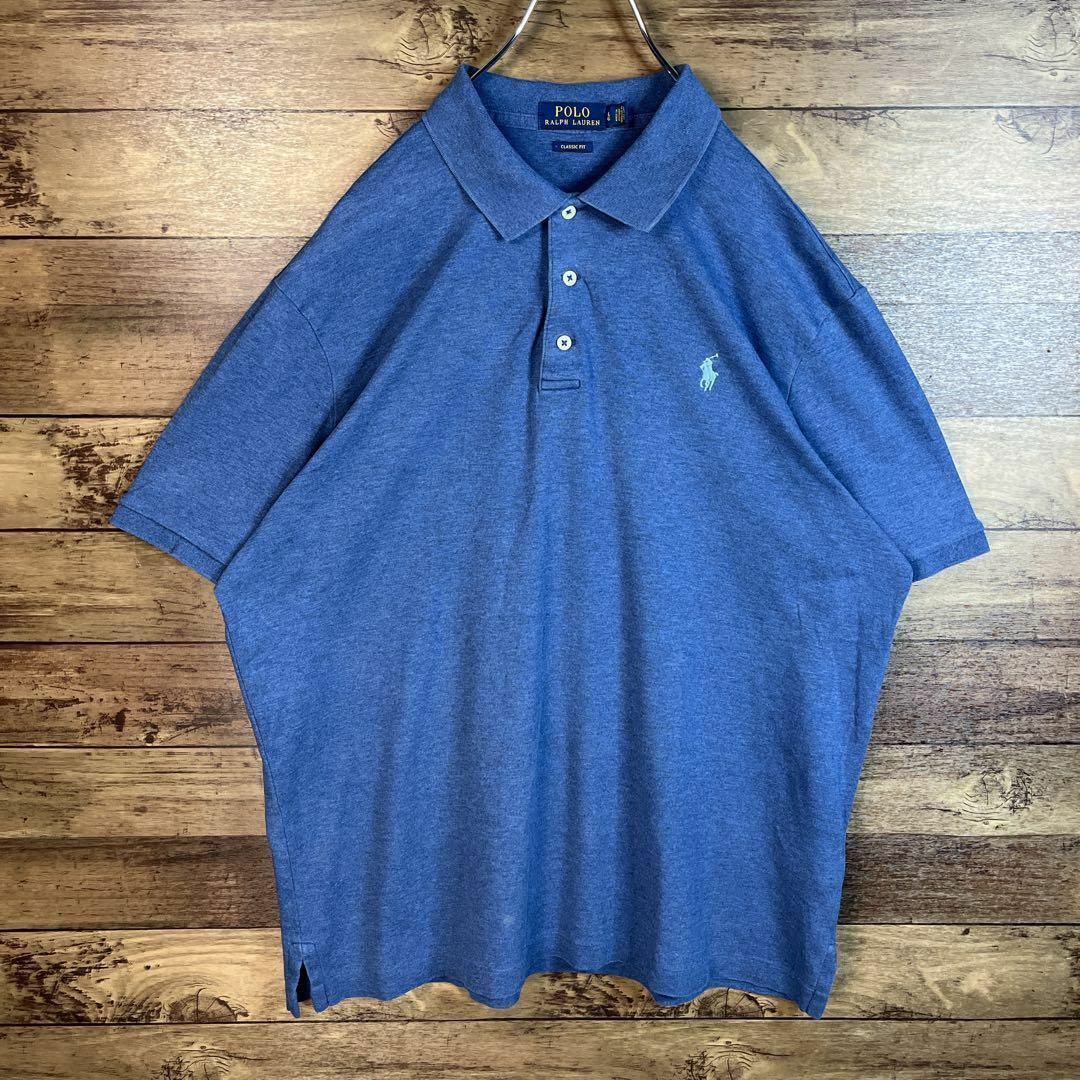 POLO RALPH LAUREN(ポロラルフローレン)の6352 ポロラルフローレン　ポロシャツ　半袖　刺繍ロゴ　三つボタン　L ブルー メンズのトップス(ポロシャツ)の商品写真