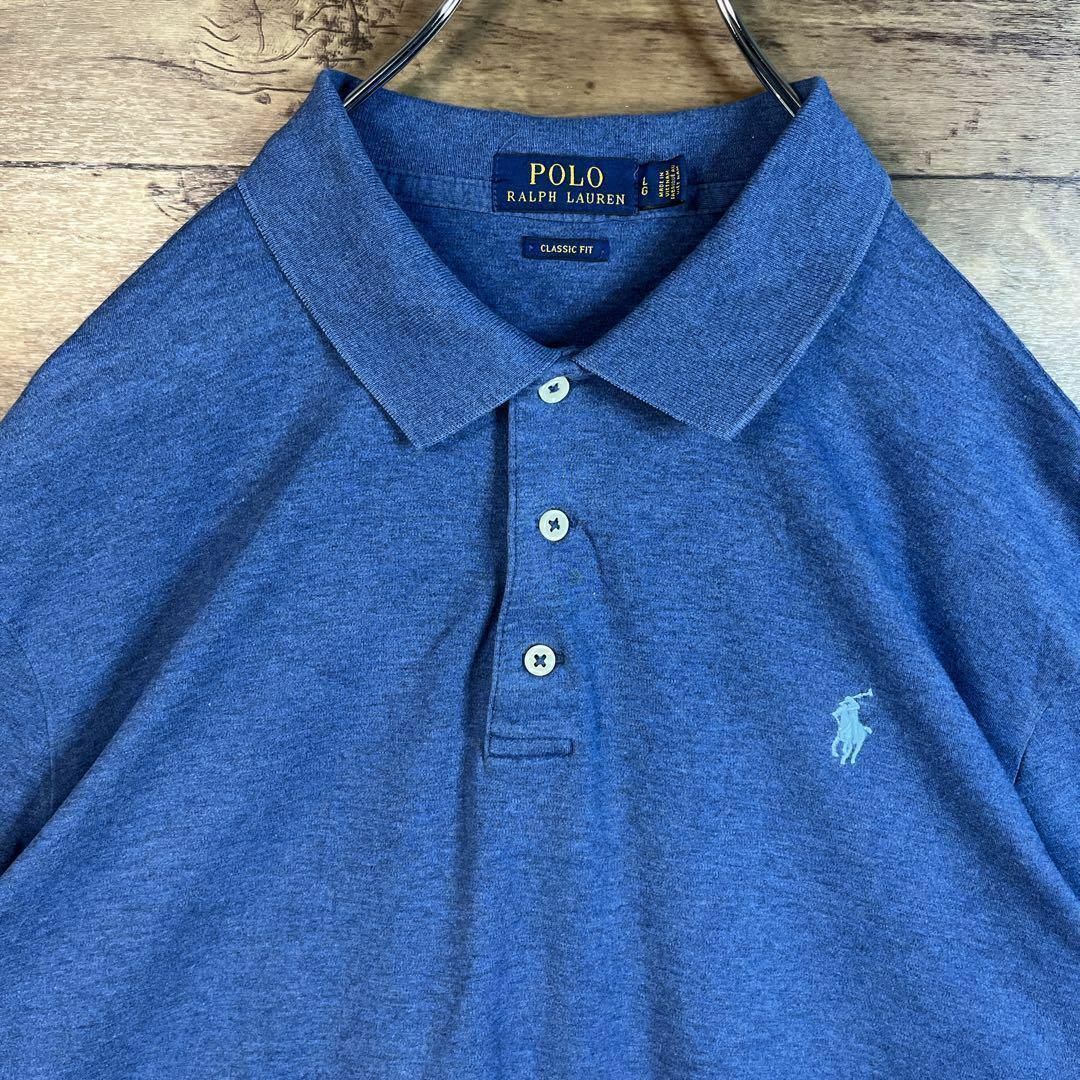 POLO RALPH LAUREN(ポロラルフローレン)の6352 ポロラルフローレン　ポロシャツ　半袖　刺繍ロゴ　三つボタン　L ブルー メンズのトップス(ポロシャツ)の商品写真