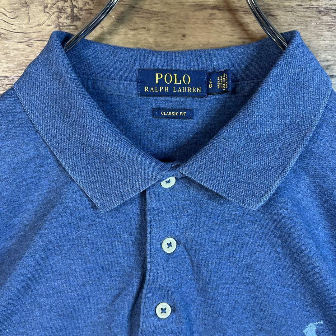 POLO RALPH LAUREN(ポロラルフローレン)の6352 ポロラルフローレン　ポロシャツ　半袖　刺繍ロゴ　三つボタン　L ブルー メンズのトップス(ポロシャツ)の商品写真