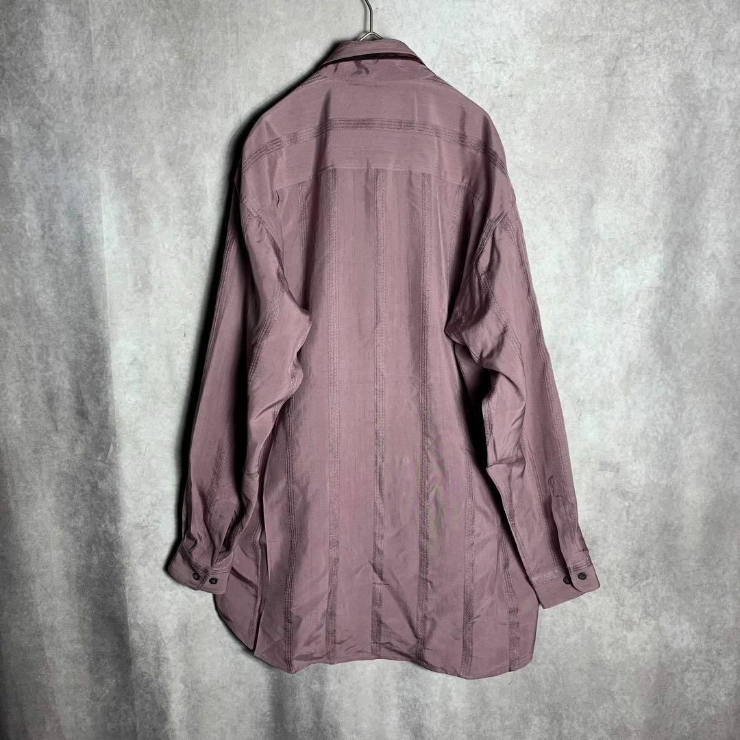 【ネクタイシャツ　シルク　ストライプ　くすみカラー　テロ感　紫　古着】 メンズのトップス(シャツ)の商品写真