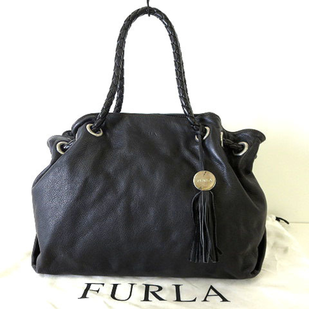 Furla(フルラ)のフルラ カルメン レザー トートバッグ フリンジ ロゴ チャーム 牛革 黒 レディースのバッグ(トートバッグ)の商品写真