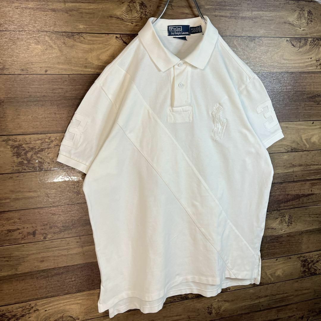 6355 ポロラルフローレン　ポロシャツ　半袖　刺繍ロゴ　ポニー　Lホワイト メンズのトップス(ポロシャツ)の商品写真