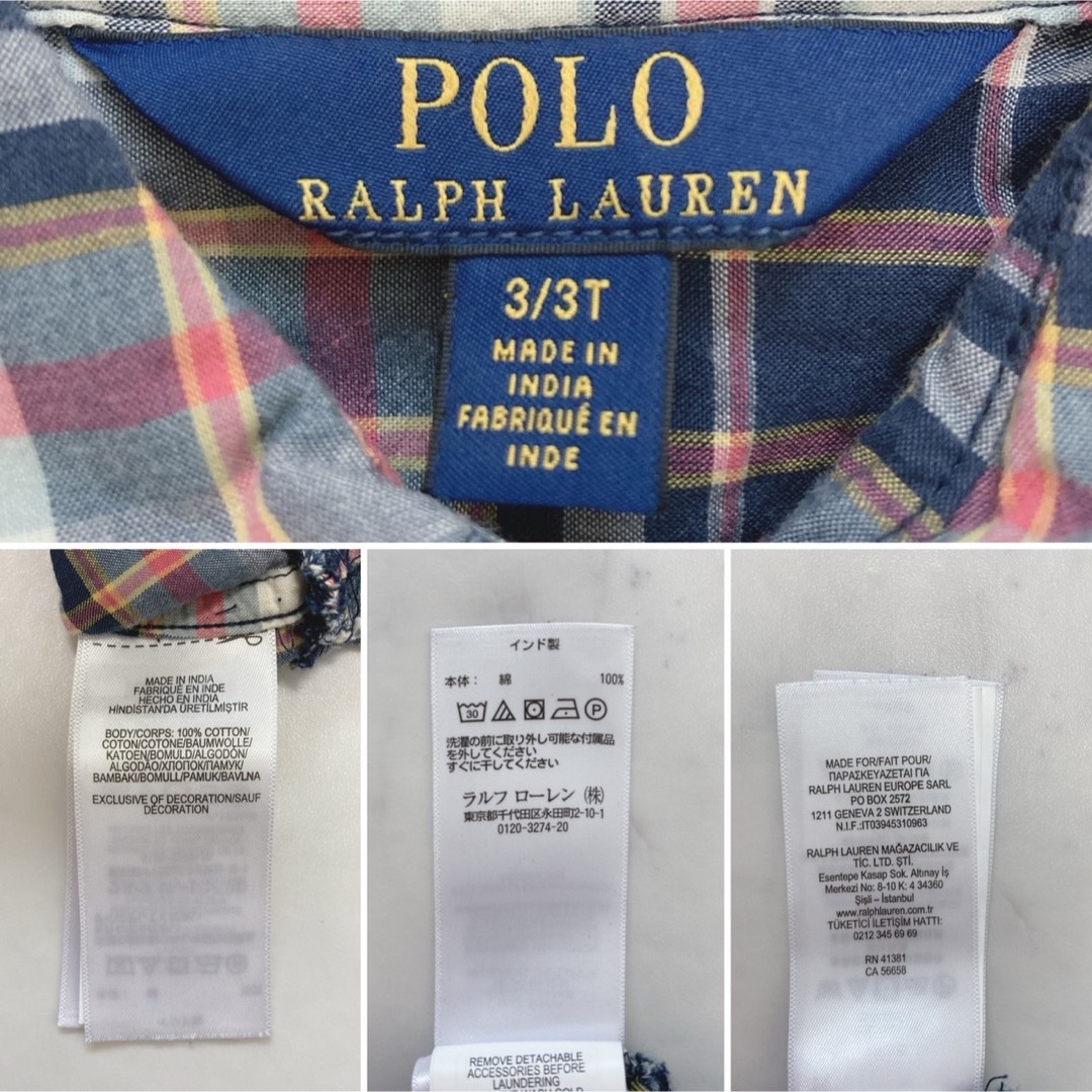 POLO RALPH LAUREN(ポロラルフローレン)のPOLO RALPH LAUREN シャツワンピース ベルト付き チェック 刺繍 キッズ/ベビー/マタニティのキッズ服女の子用(90cm~)(ワンピース)の商品写真