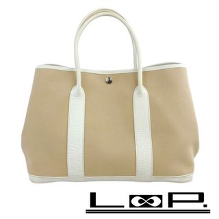 エルメス(Hermes)の■美品■　エルメス ガーデンパーティ PM トート バッグ キャンバス 白 ベージュ □M刻 【121814】(トートバッグ)