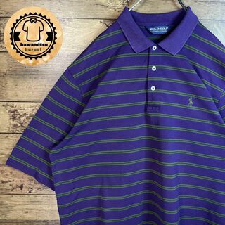 ポロゴルフ(Polo Golf)の6360 ポロゴルフ　ポロシャツ　半袖　刺繍ロゴ　ポニー　ボーダー　Lパープル(ポロシャツ)