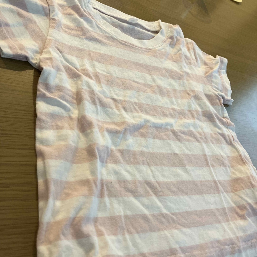 MUJI (無印良品)(ムジルシリョウヒン)の無印　ピンク　ボーダーTシャツです(^^) キッズ/ベビー/マタニティのキッズ服女の子用(90cm~)(Tシャツ/カットソー)の商品写真