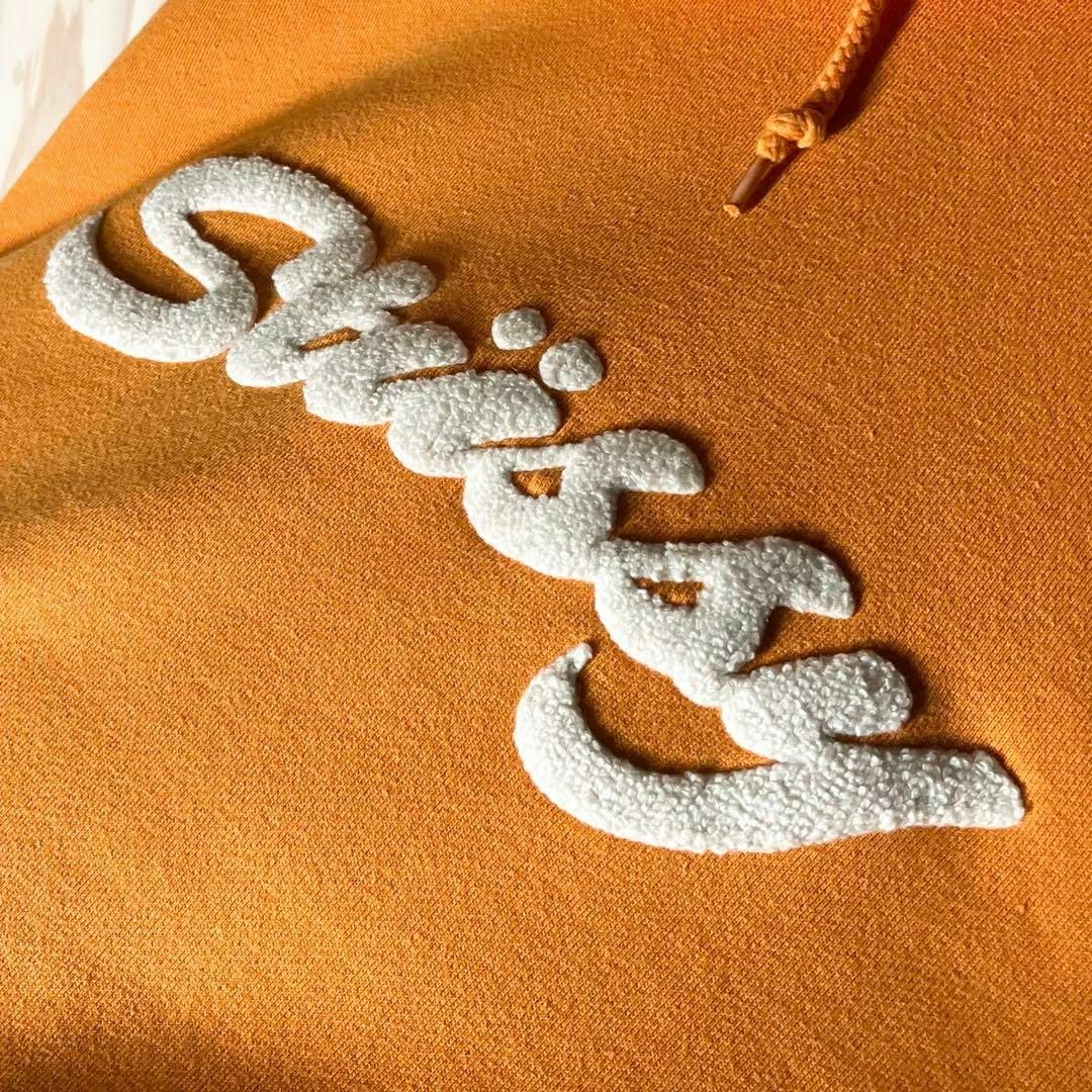 PINEALall【良品 M】ステューシー 刺繍 パイルロゴ スウェット パーカー オレンジ