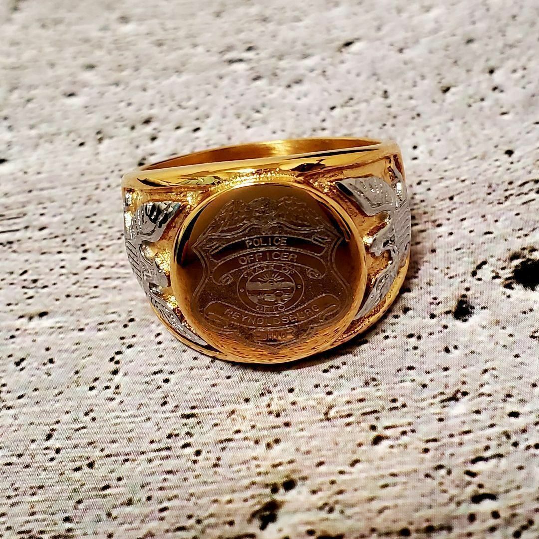 POLICE ゴールド カレッジリング メンズ アメリカ警察 指輪 R294a メンズのアクセサリー(リング(指輪))の商品写真