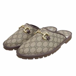 グッチ(Gucci)のGUCCI グッチ サンダル 655571 GGスプリーム ホースビット キャンバス スリッパ  ブラウン系 8【新古品】【未使用】【中古】(サンダル)