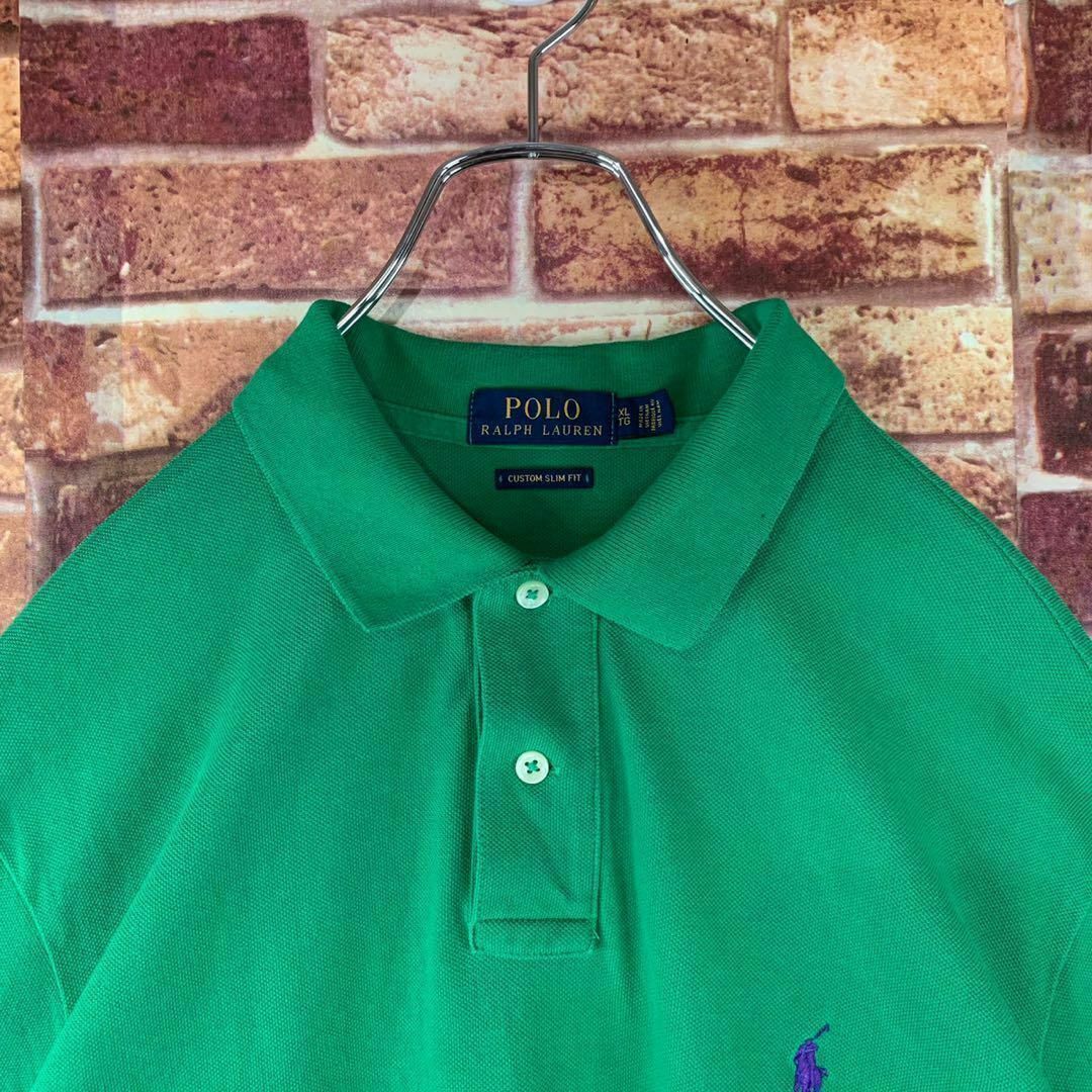 POLO RALPH LAUREN(ポロラルフローレン)の5934 古着　ポロラルフローレン　ポロシャツ　半袖　刺繍ロゴ　XL グリーン メンズのトップス(ポロシャツ)の商品写真