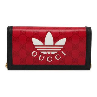 グッチ(Gucci)のグッチ チェーンウォレット アディダス コラボ インターロッキングG トレフォイル プリント 621892 GUCCI  黒(長財布)