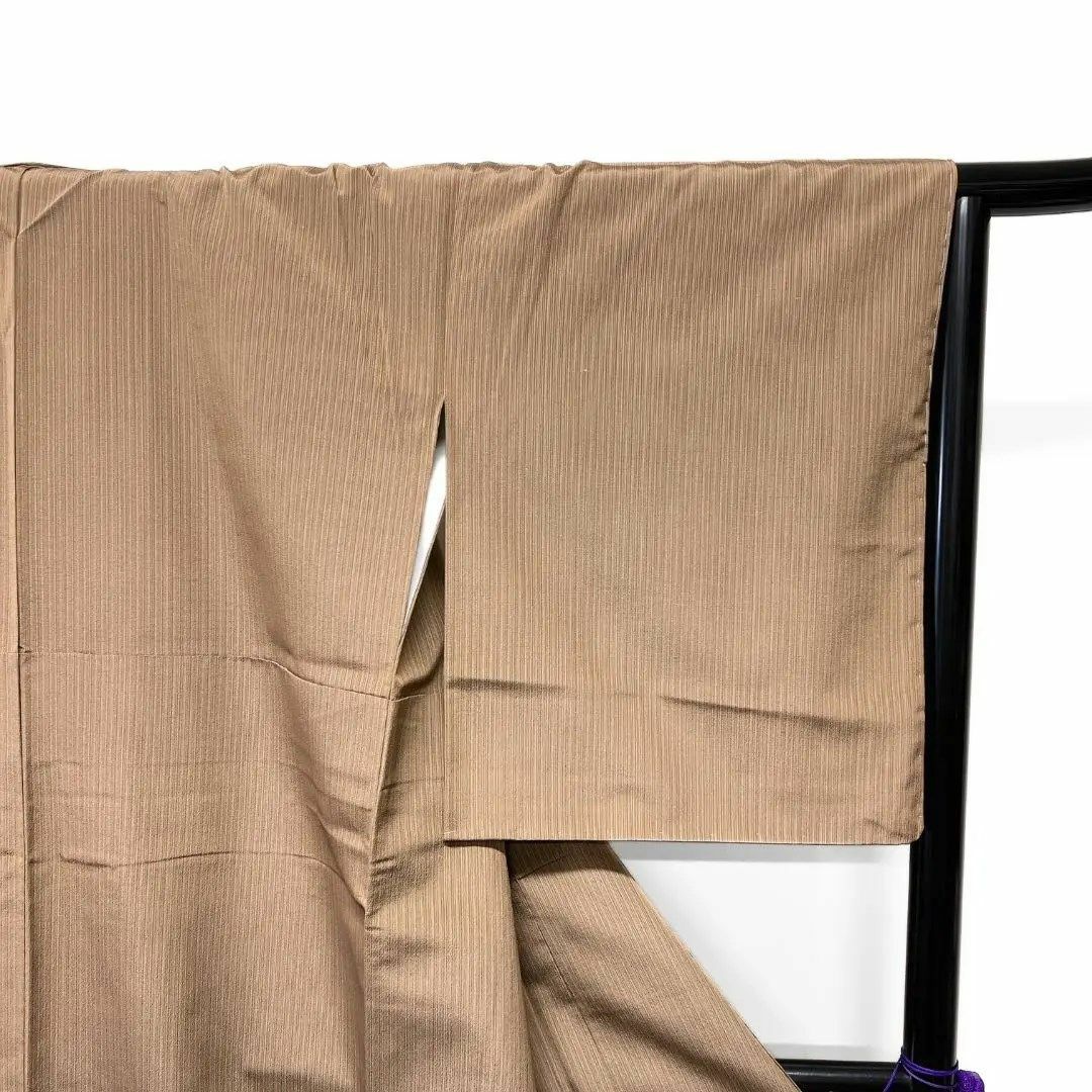 小紋　紬　縦縞　チョコレートカラー　着物　033w レディースの水着/浴衣(その他)の商品写真