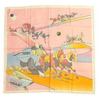 エルメス(Hermes)のエルメス HERMES スカーフ カレ90 CARRE シルク ローズペール×シエル×ジョーヌ 【SPACE DERBY/スペース ダービー】 【中古】(スカーフ)