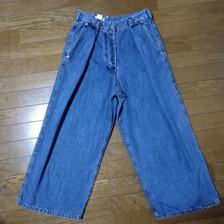 ドリスヴァンノッテン(DRIES VAN NOTEN)のドリスヴァンノッテン レザーパッチタックワイドデニムパンツ ジーンズ 34(デニム/ジーンズ)