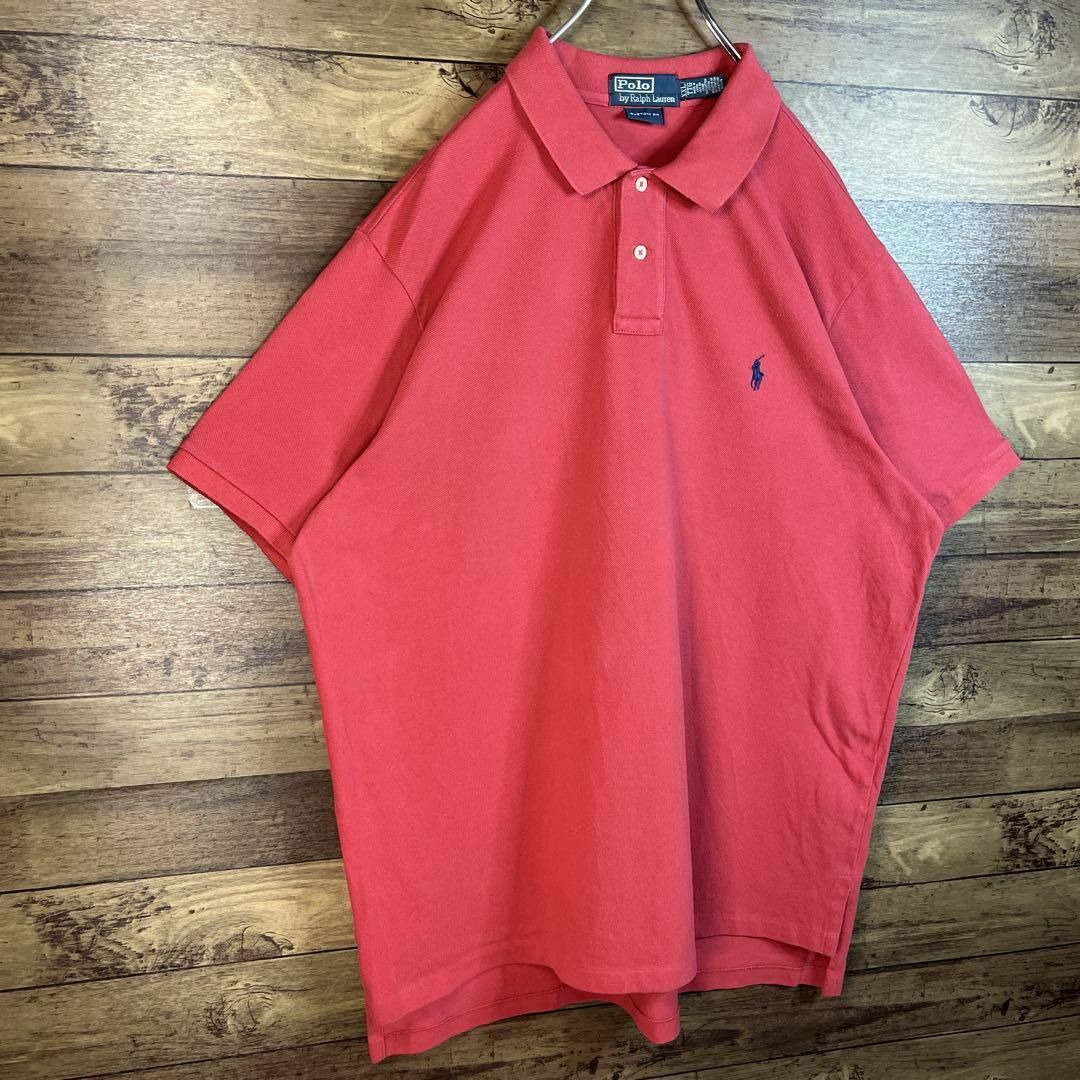 6313 ポロラルフローレン　ポロシャツ　半袖　刺繍ロゴ　2XL 赤 メンズのトップス(ポロシャツ)の商品写真