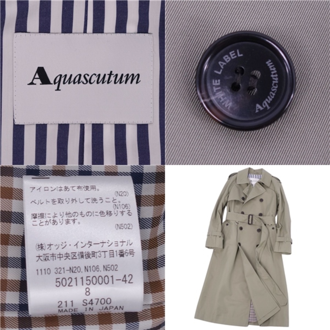 AQUA SCUTUM(アクアスキュータム)の極美品 アクアスキュータム Aquascutum WHITE LABEL コート トレンチコート 裏チェック アウター レディース 8(M相当) カーキベージュ レディースのジャケット/アウター(トレンチコート)の商品写真