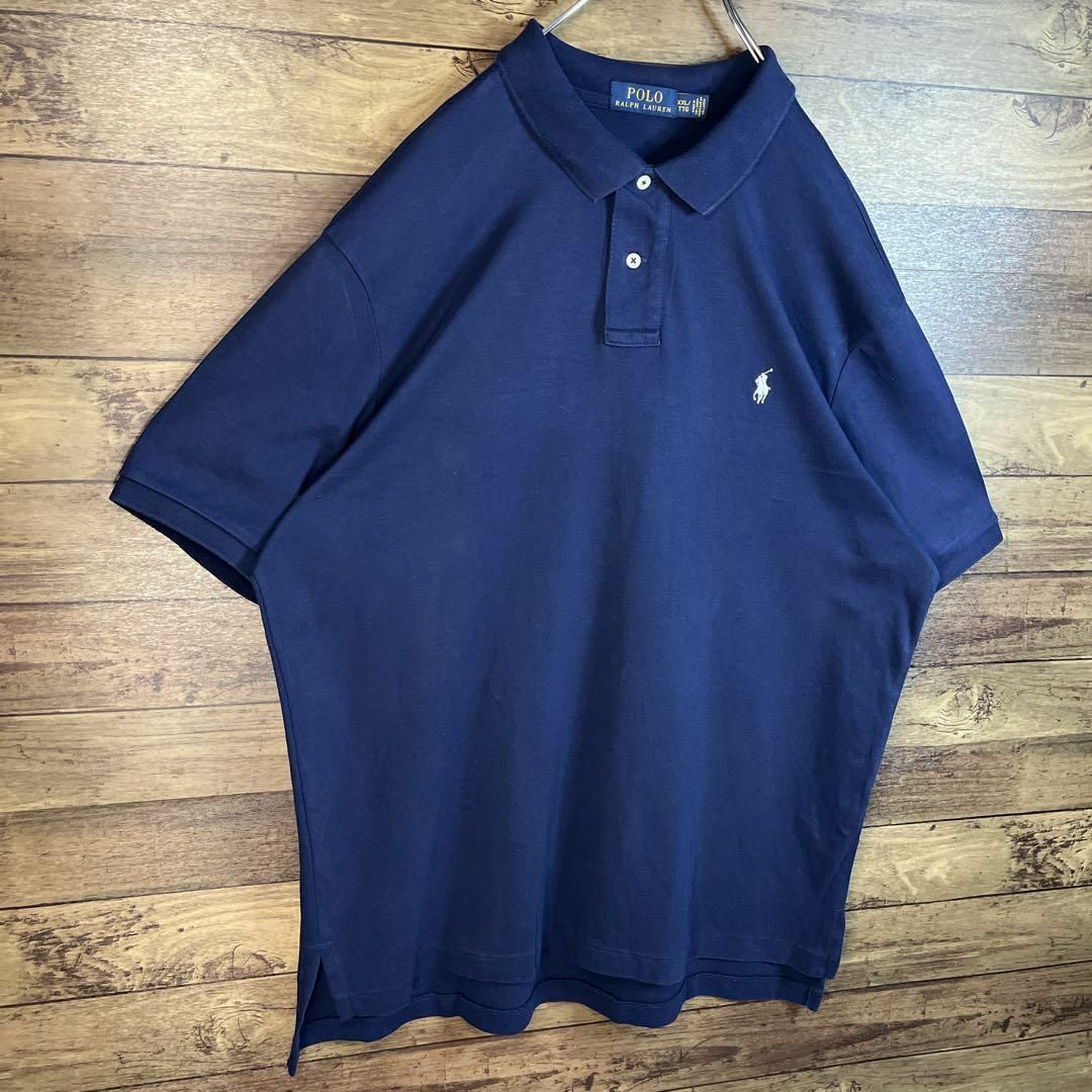 POLO RALPH LAUREN(ポロラルフローレン)の6319 古着　ポロラルフローレン　ポロシャツ　半袖　刺繍ロゴ　2XLネイビー メンズのトップス(ポロシャツ)の商品写真