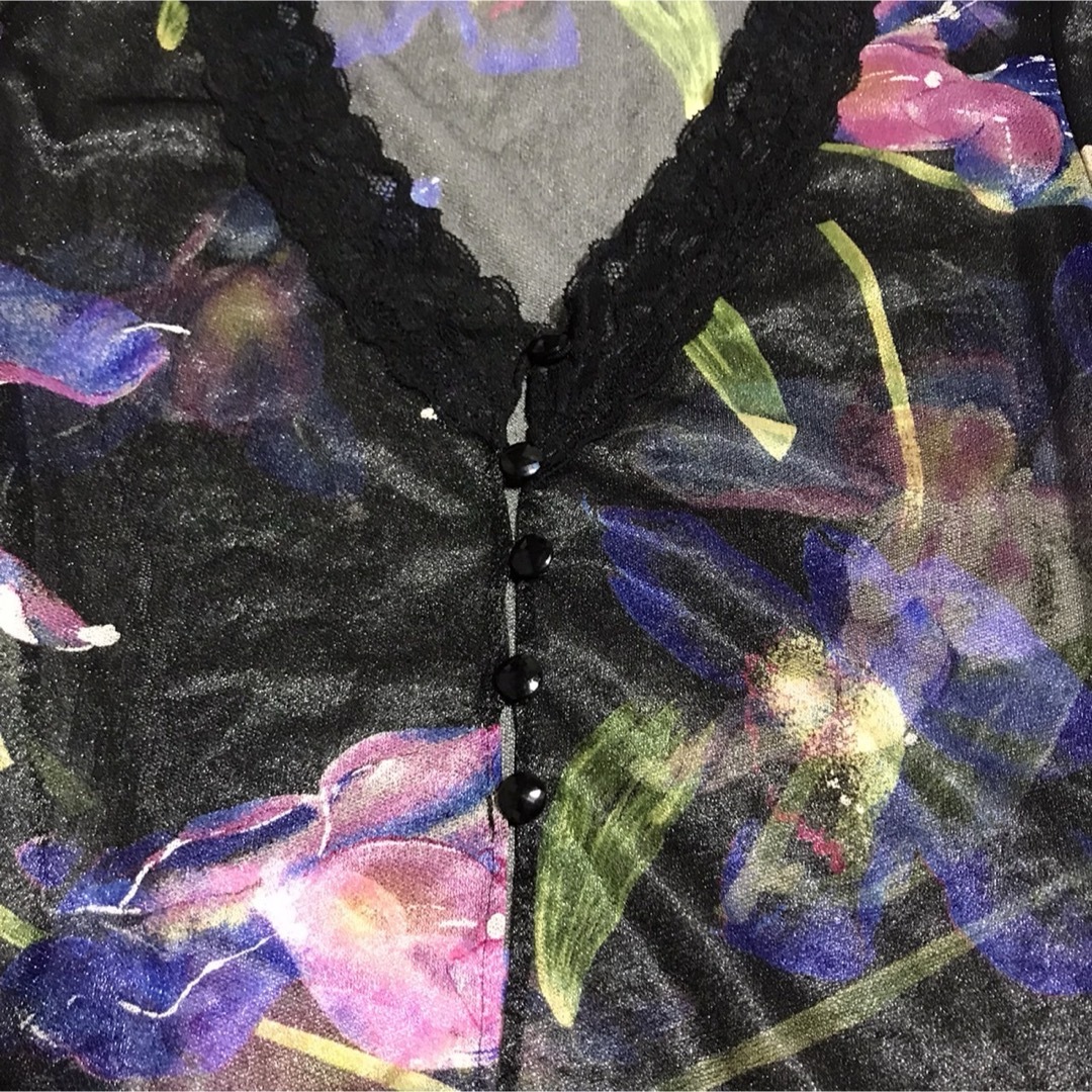 Lochie(ロキエ)のO y2k フェアリーコア シースルー シアー レース  花柄 ブラウス フレア レディースのトップス(カットソー(長袖/七分))の商品写真