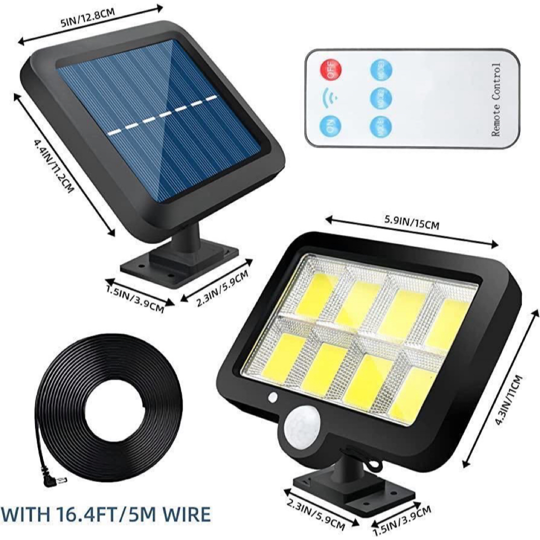 センサーライト屋外 ソーラーライト太陽光発電 2個IP65防水 リモコン付き インテリア/住まい/日用品のライト/照明/LED(その他)の商品写真