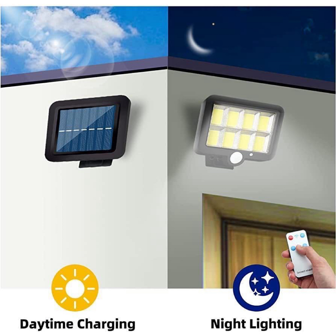 センサーライト屋外 ソーラーライト太陽光発電 2個IP65防水 リモコン付き インテリア/住まい/日用品のライト/照明/LED(その他)の商品写真