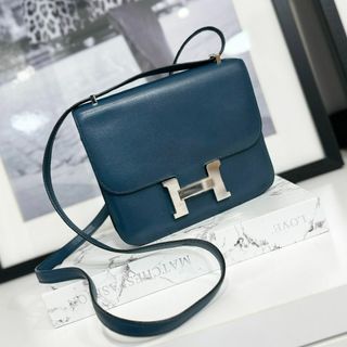 エルメス(Hermes)のエルメス コンスタンス18 ボックスカーフ ブルー(ショルダーバッグ)