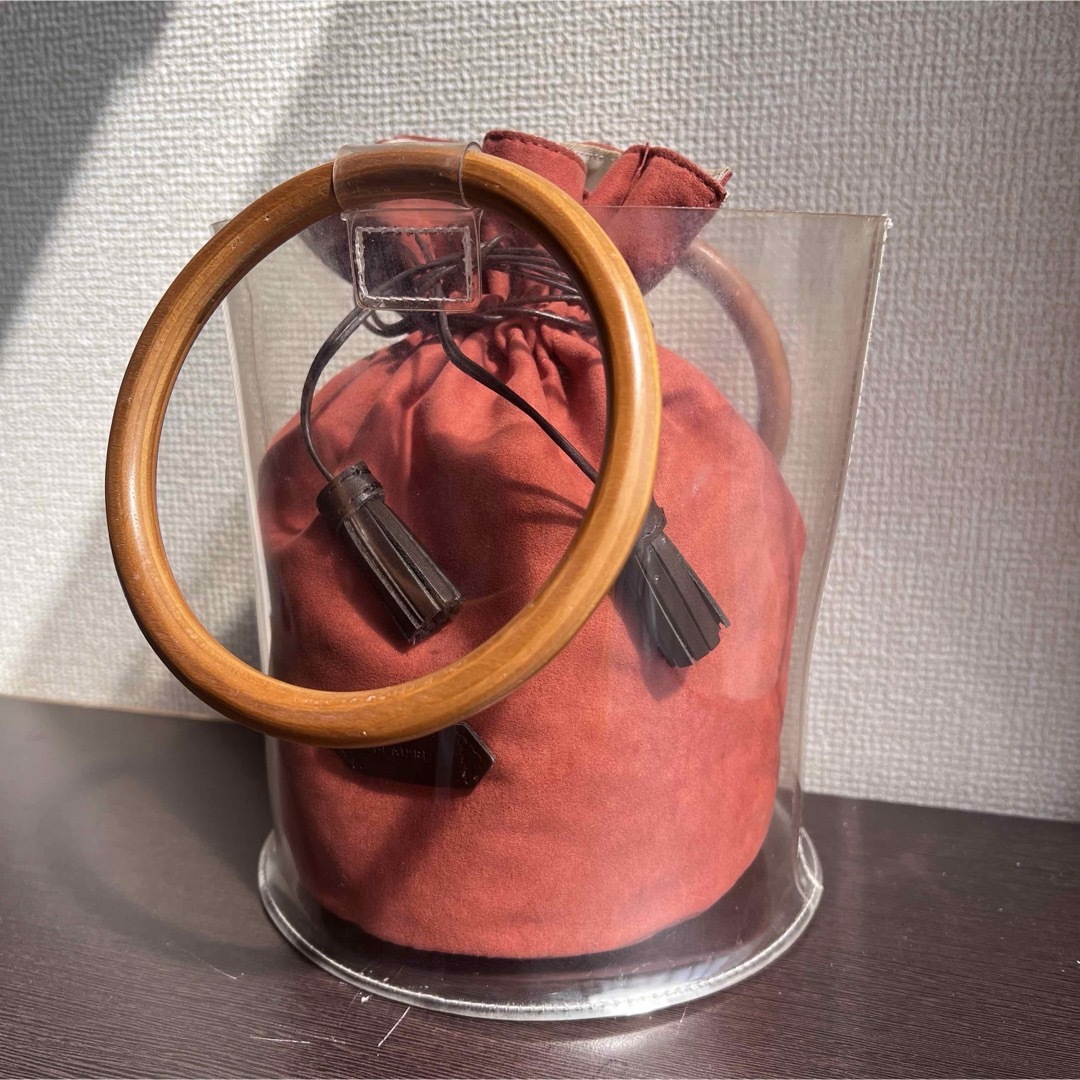 Beau're(ビュレ)のBeau're ウッドハンドル　PVC  バッグ　クリア　オレンジ　木製　バケツ レディースのバッグ(ハンドバッグ)の商品写真