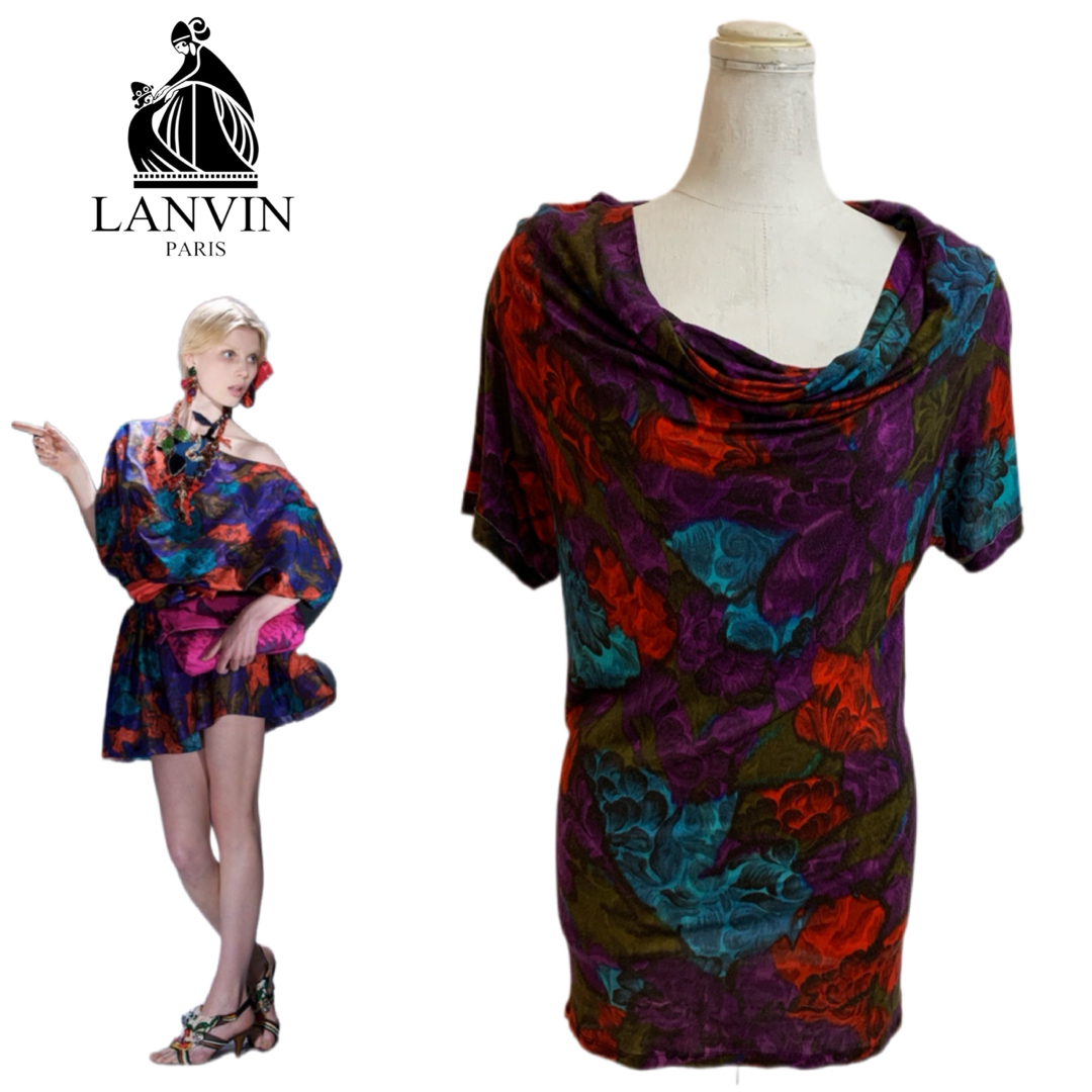 LANVIN(ランバン)のLANVIN PARIS 2010s エルバス期 ドレープ 花柄 半袖チュニック レディースのトップス(カットソー(半袖/袖なし))の商品写真