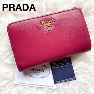 プラダ(PRADA)の68.付属カードあり✨プラダ サフィアーノ 2つ折り 財布 ピンクレッド(財布)