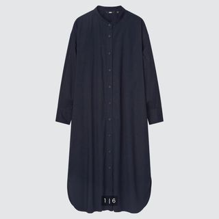 ユニクロ(UNIQLO)のUNIQLO コットンギャザーロングシャツワンピース（長袖）(ロングワンピース/マキシワンピース)