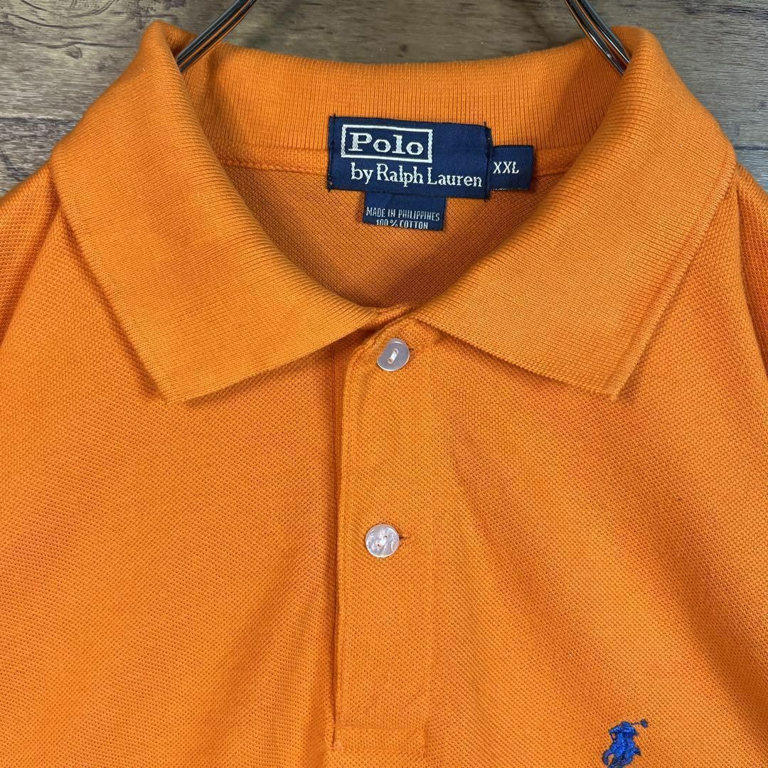 6329 古着　ポロラルフローレン　ポロシャツ　半袖　刺繍ロゴ　2XL オレンジ メンズのトップス(ポロシャツ)の商品写真
