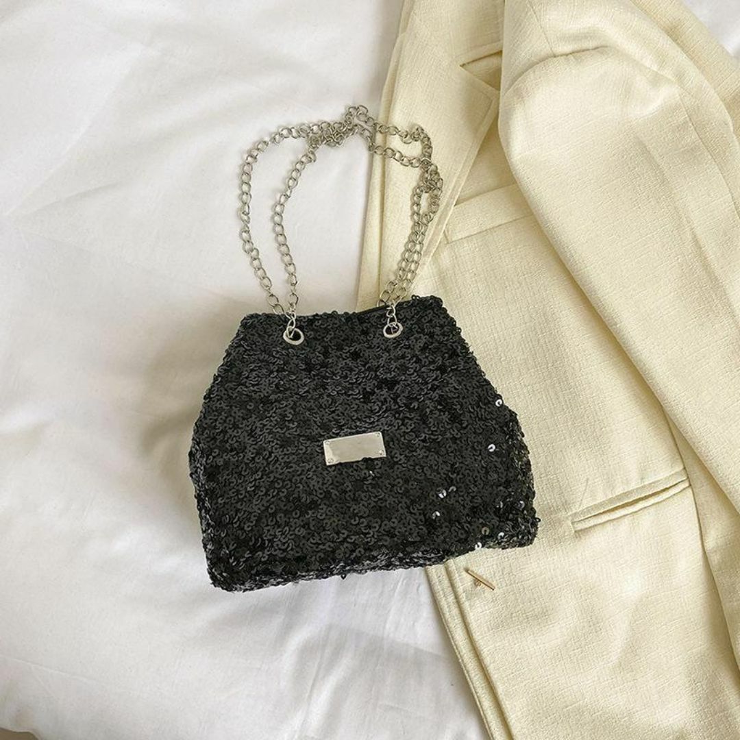 スパンコールバッグ ミニバッグ パーティーバッグ 巾着バッグ 3way ブラック レディースのバッグ(ショルダーバッグ)の商品写真